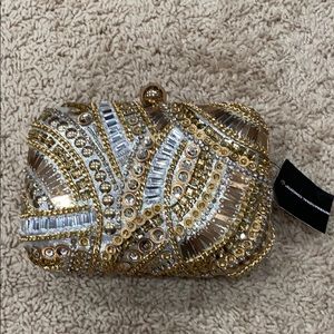 Gold & Silver Jeweled INC clutch with strap NEW